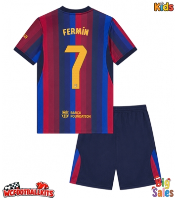 Barcelona Fermin Lopez #7 Replica Home Stadium Kit for Kids 2026-27 Short Sleeve (+ pants)